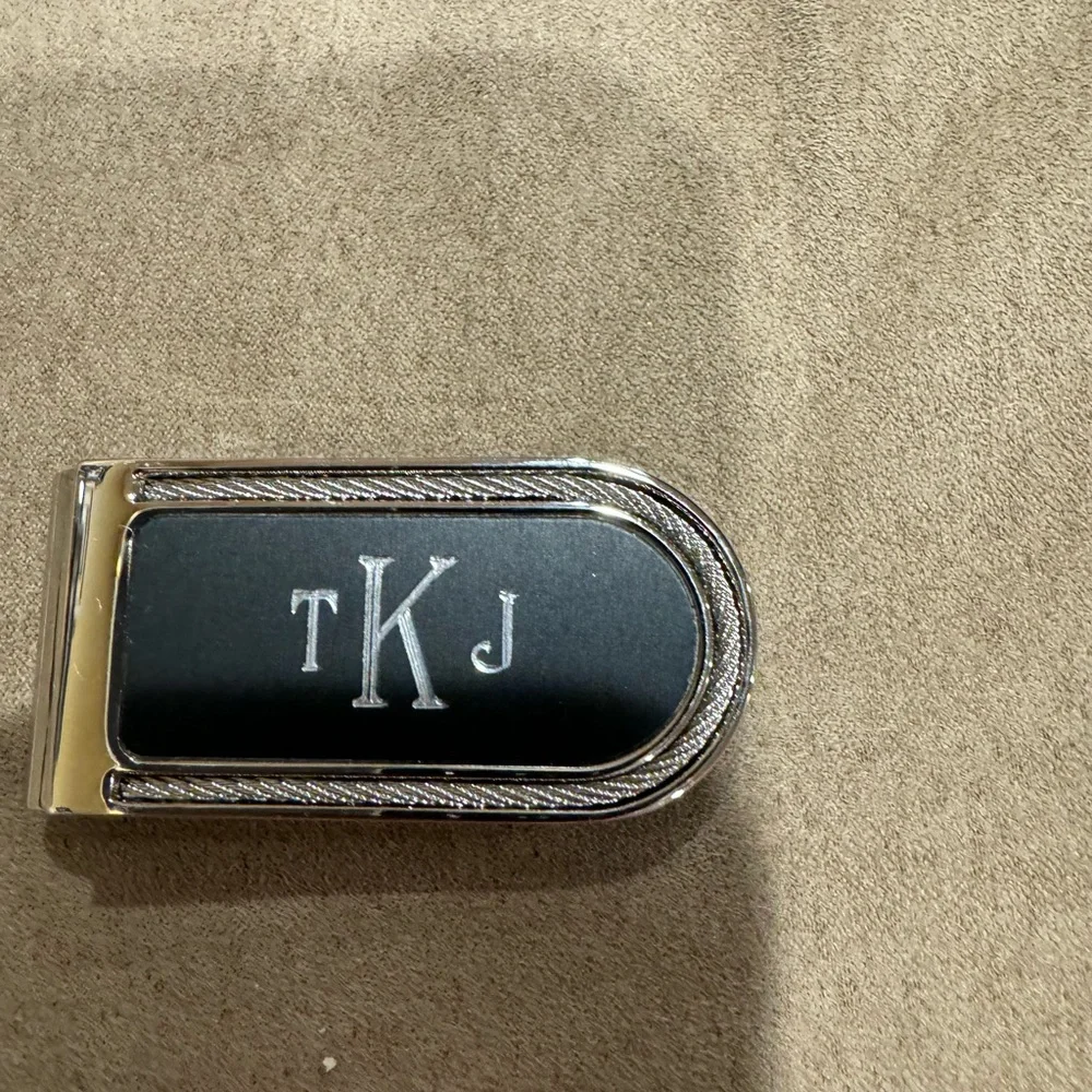 New money clip - Black and silver with initials T K J engraved